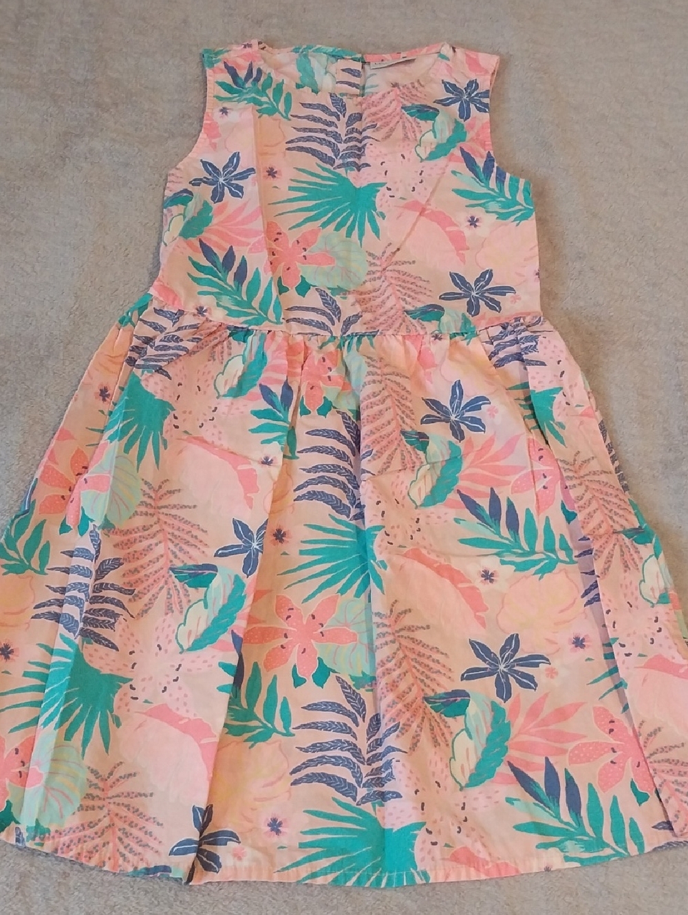Girls Floral Tropical Print Pink & Teal Dress